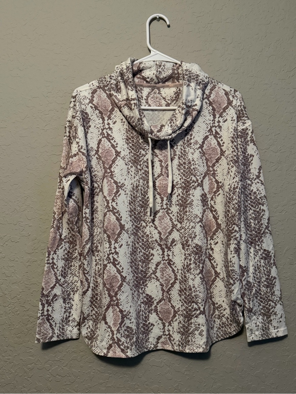 Calvin Klein Cowl Neck Snake Print Sweater - Cream & Brown